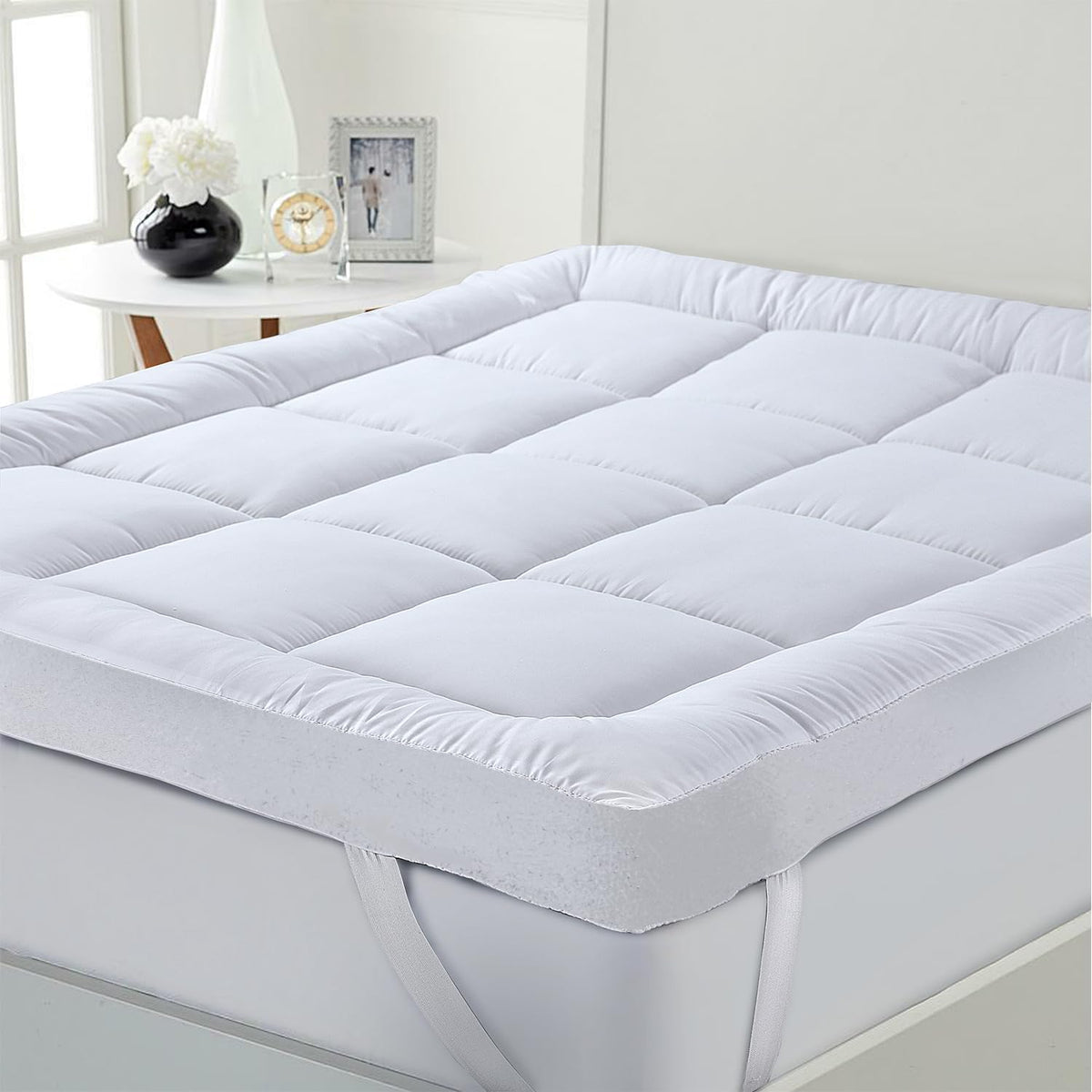 Extra Fluffy Thick Mattress Topper 10cm/4 Inch Bounce Back Mattress Pads 1200GSM Soft & Pad Cover - All UK Sizes Single Double King Super King
