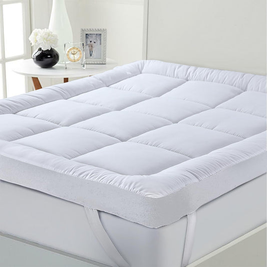 Extra Fluffy Thick Mattress Topper 10cm/4 Inch Bounce Back Mattress Pads 1200GSM Soft & Pad Cover - All UK Sizes Single Double King Super King