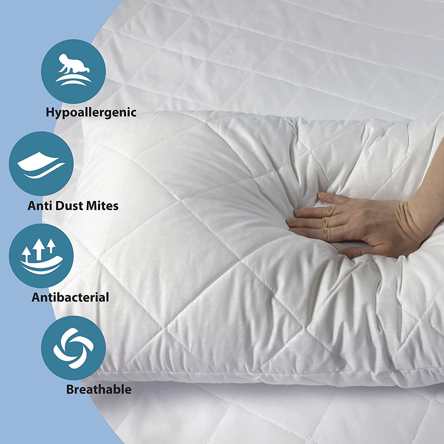 Luxury Pillow 2 Pack With Quilted Cover Hotel Quality Bed Pillows Soft Down Alternative Filled Best for Side, Stomach and Back Sleeper - seventhstitch