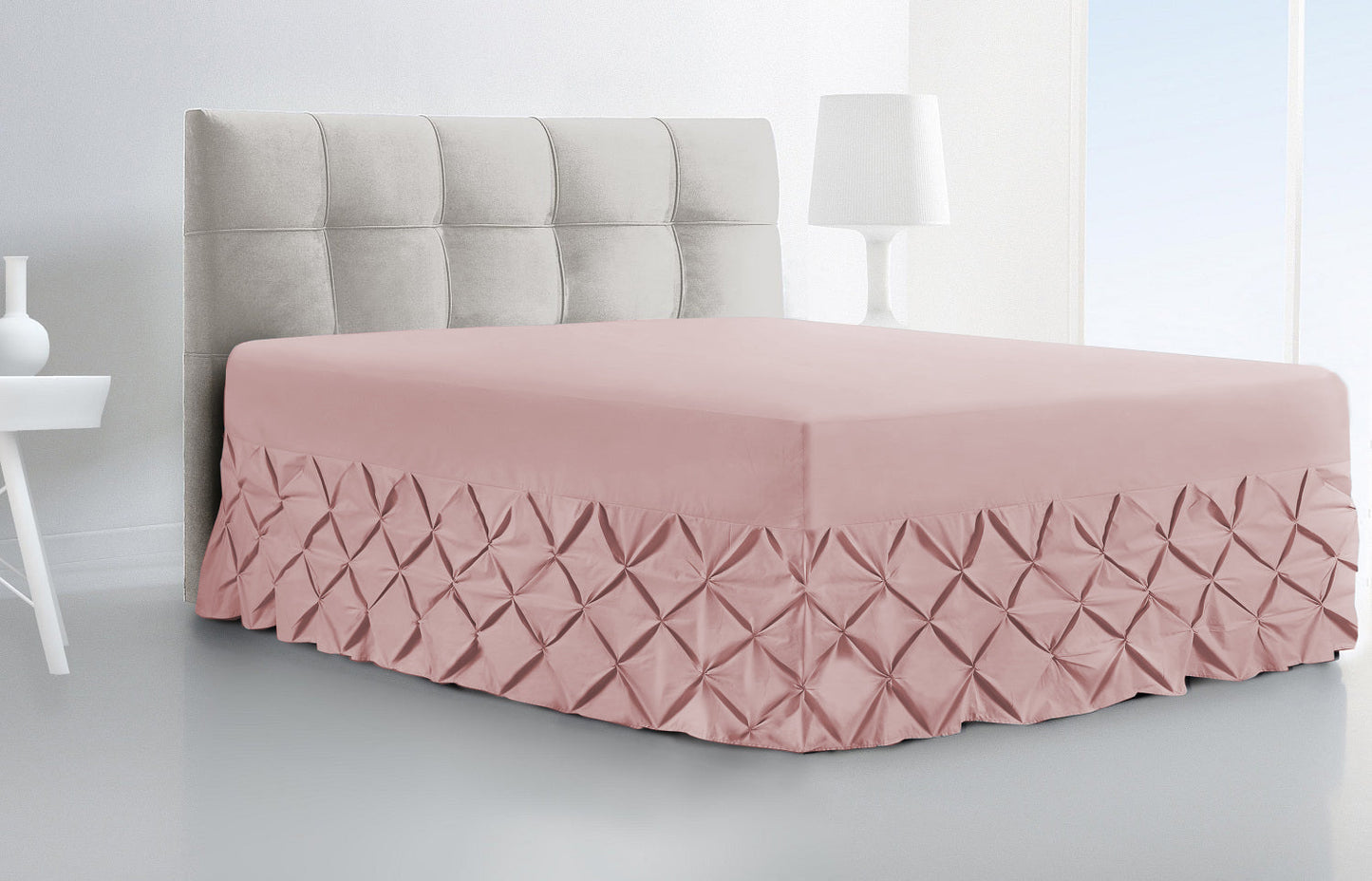 Luxury Fitted Pintuck Valance Sheet 100% Egyptian Cotton Single Double King Super King Size - seventhstitch