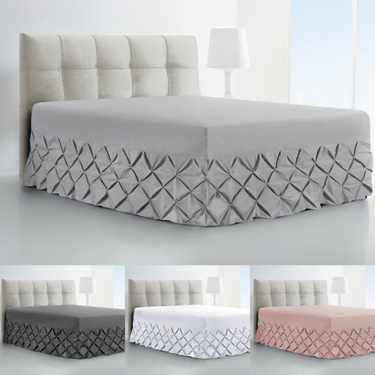 Luxury Fitted Pintuck Valance Sheet 100% Egyptian Cotton Single Double King Super King Size - seventhstitch