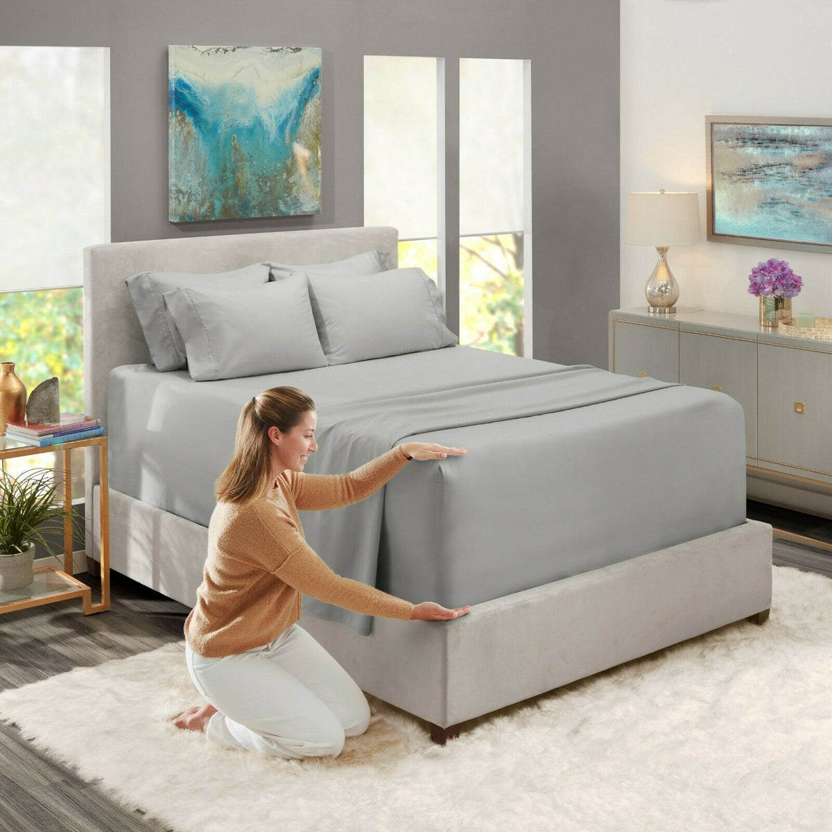 600TC FITTED SHEET 40CM DEEP HIGH THREAD COUNT 100% EGYPTIAN COTTON DOUBLE KING SUPER KING - seventhstitch