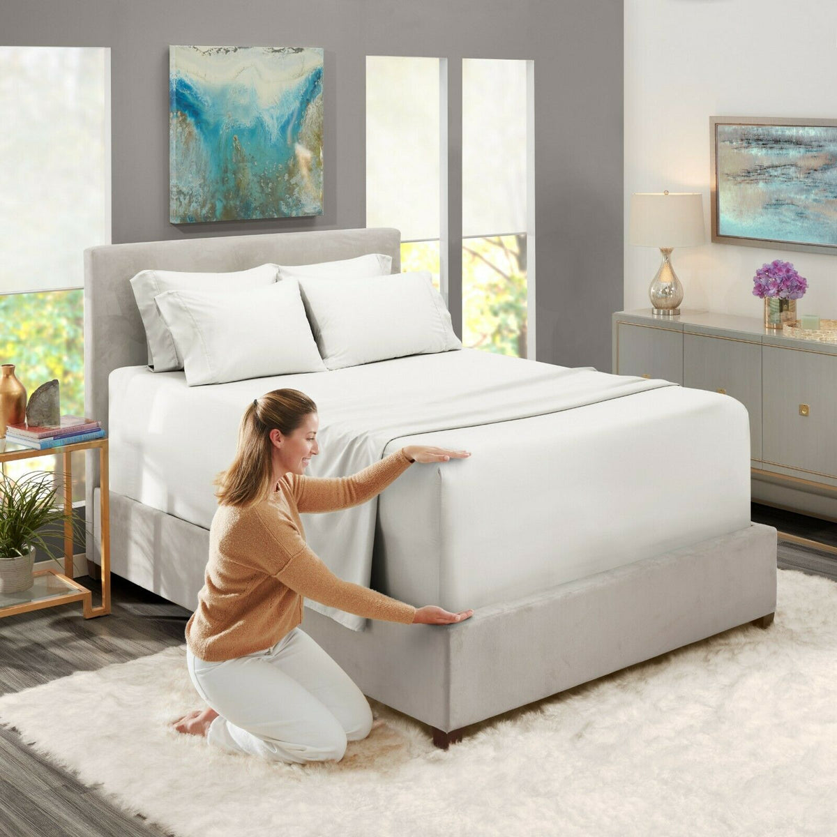 600TC FITTED SHEET 40CM DEEP HIGH THREAD COUNT 100% EGYPTIAN COTTON DOUBLE KING SUPER KING - seventhstitch