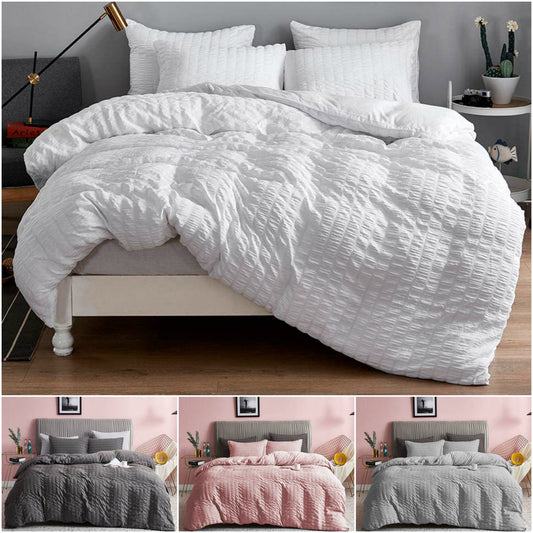 Seersucker Duvet Cover Quilt Set 100% Egyptian Cotton Bedding Sets Double, King, Super King - seventhstitch